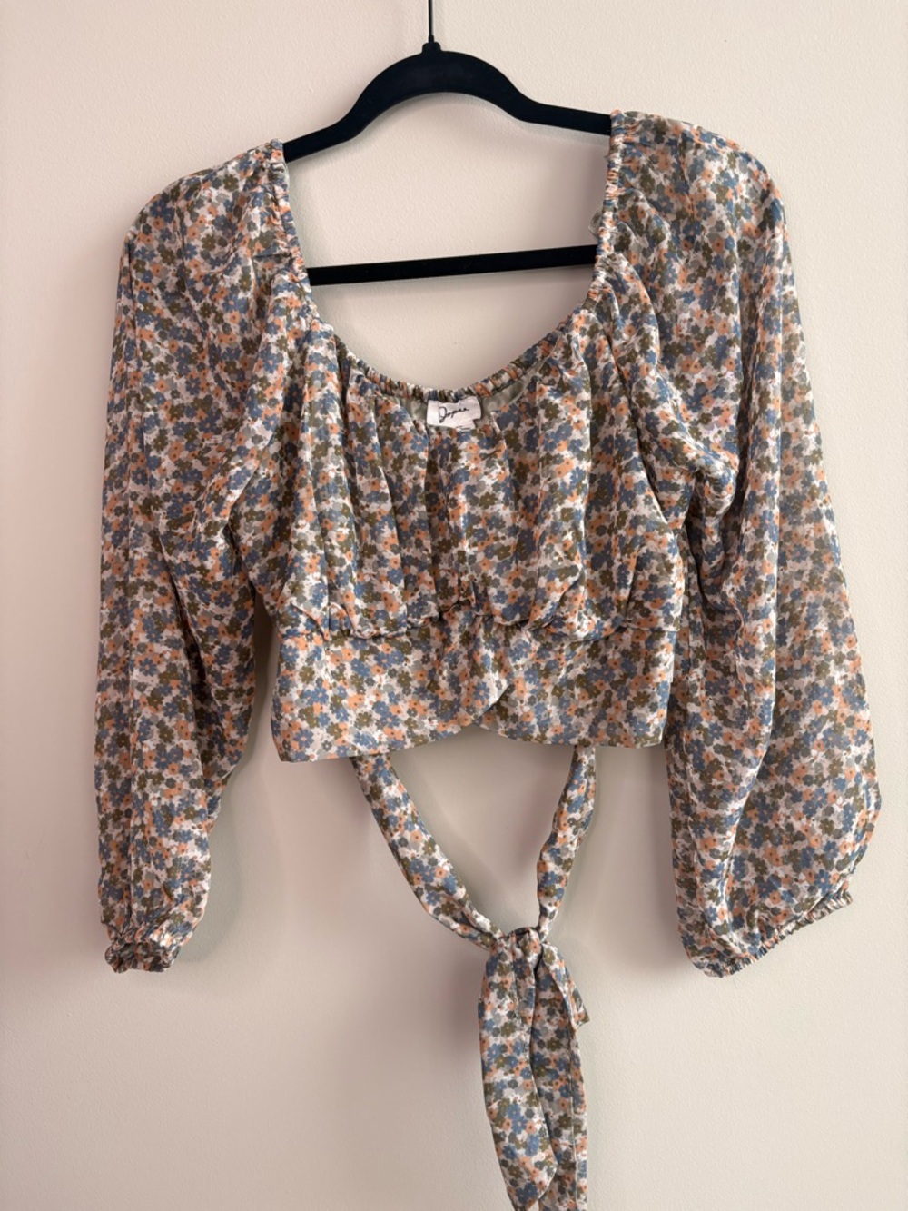 Japna Floral Tie Crop Top Size L -NWT Boho Puff Sleeve Blouse